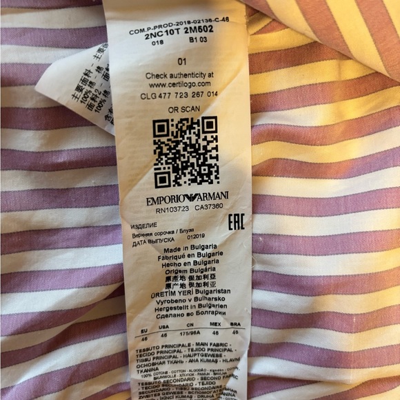 Emporio Armani button up purple & white shirt excellent co. QR code authentic - Picture 6 of 6